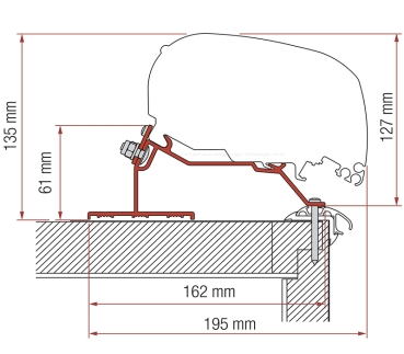Adapter Caravan Roof für F65, F65 S, F80 S, 550 cm