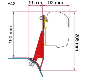 Preview: Markisenadapter Kit Ford Custom V710, links für F43, F45, F45s
