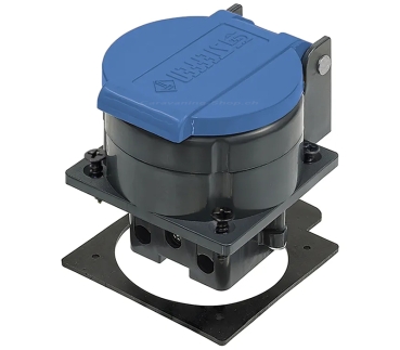 Preview: Einbausteckdose 1xT13 (10A/250V) IP55 anthrazit - Deckel hellblau