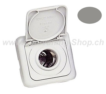 Steckdose 12 Volt, grau, mit Klappdeckel