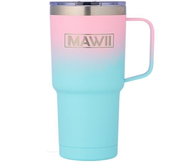 Edelstahl Becher mit Henkel, 600 ml, pink-türkis