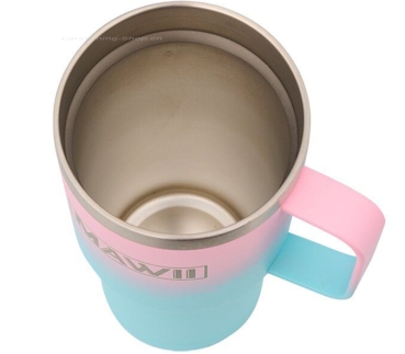 Preview: Edelstahl Becher mit Henkel, 600 ml, pink-türkis