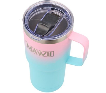 Preview: Edelstahl Becher mit Henkel, 600 ml, pink-türkis