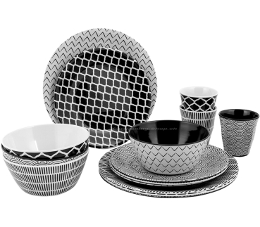 Geschirrserie Mix & Match, 16-teilig, schwarz/weiss