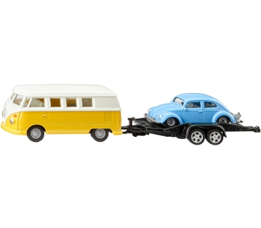 SIKU Fahrzeugmodell VW T1 mit Anhänger und VW Käfer