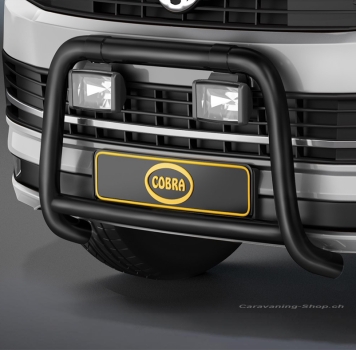 Preview: Frontbügel Edelstahl schwarz Ø 60 mm für VW T6, mit Einparkhilfe