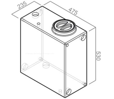 Preview: Universalwassertank 52l, weisser Tank, roter Deckel H530xB475xT235 cm