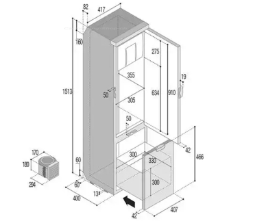 Preview: Vitrifrigo SLIM 150 Kompressor-Kühlschrank, 140 Liter, grau