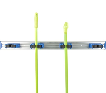 Preview: Besen Halterung mit 5 Clips in blau, 70cm