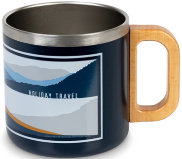 Preview: Edelstahl Tasse SPIRIT HOLIDAY TRAVEL mit Holz-Griff, 350ml