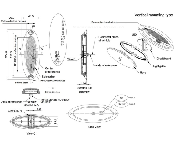 LED Markierungsleuchte oval, weiss