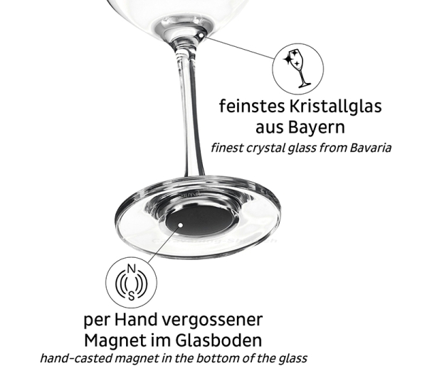 Wein-Kristallgläser mit Magnet 250 ml 2er-Set mit Untersetzer