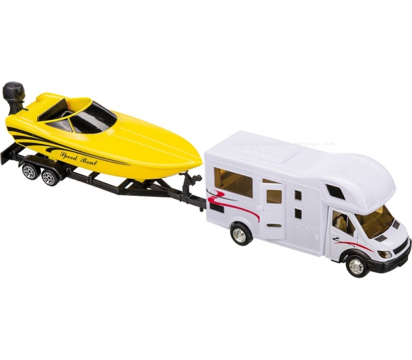 Reisemobil mit Bootsanhänger